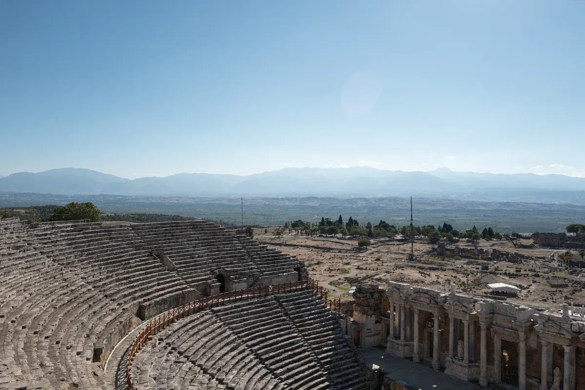 The Roman theatre of Hierapolis above Pamukkale, on a shared Turkey tour from Istanbul